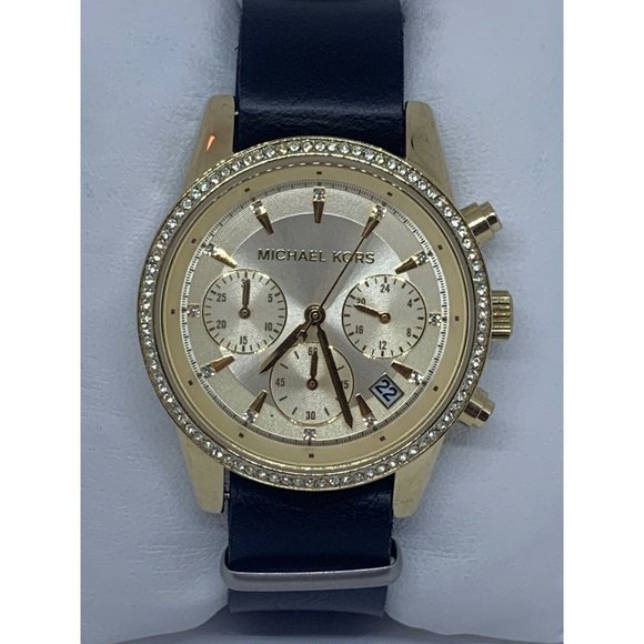 Michael Kors MK6328 Women Black Leather Analog Gol